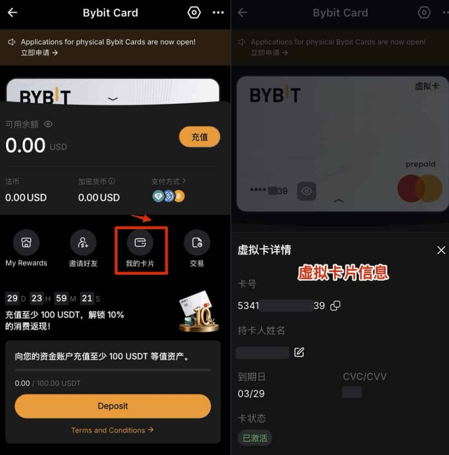 Bybit 亞洲卡卡片信息查看