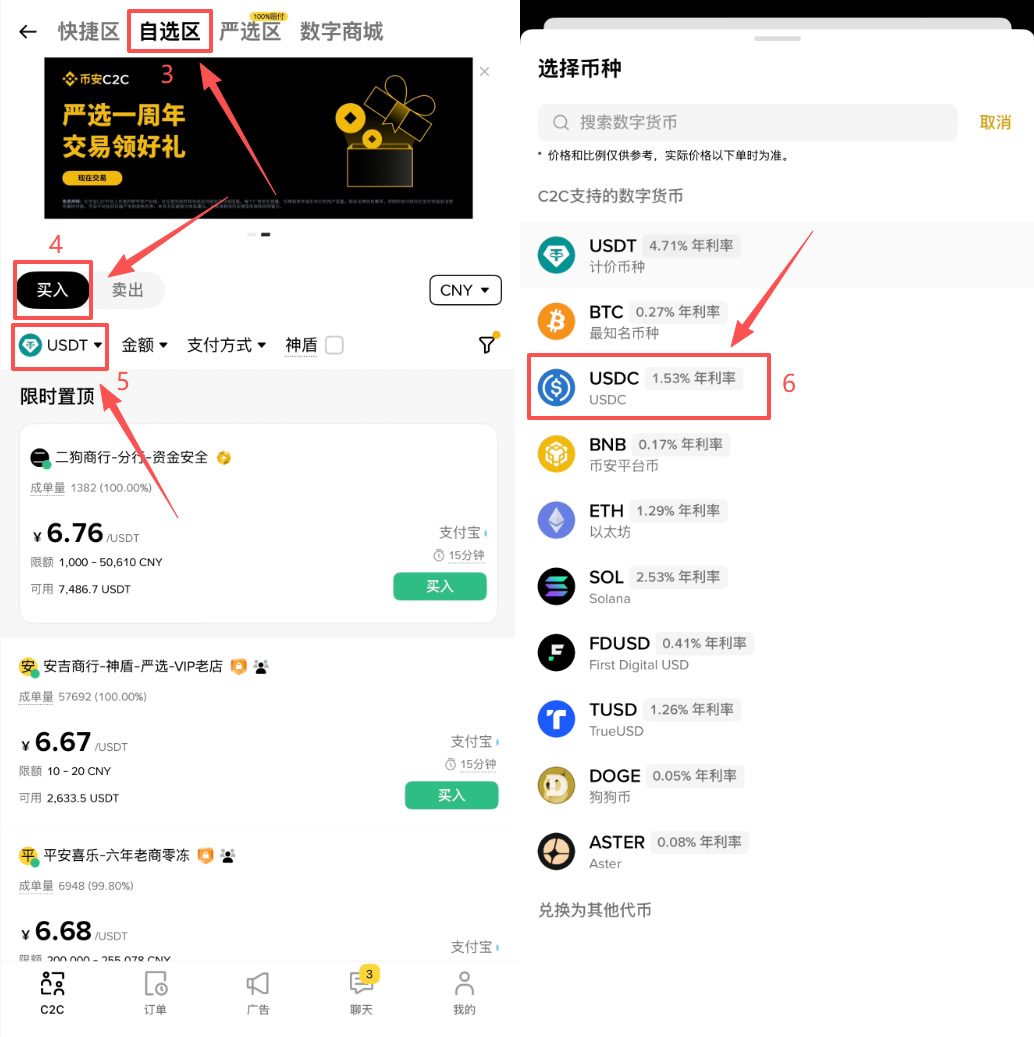 幣安C2C怎么買USDC？2026最新人民幣零手續(xù)費(fèi)入金圖文教程
