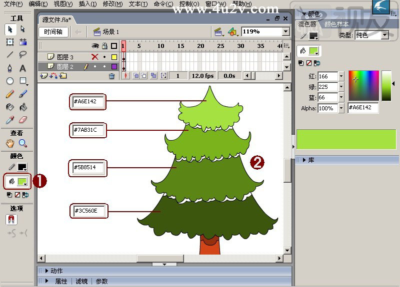 Flash教程：制作卡通风格的圣诞树,PS教程,思缘教程网