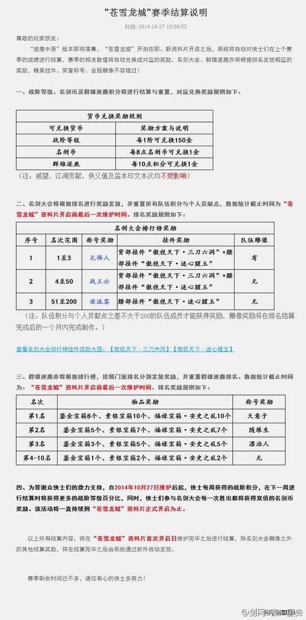 剑网3苍雪龙城竞技赛结算说明一览_网络游戏_游戏攻略_-六神源码网