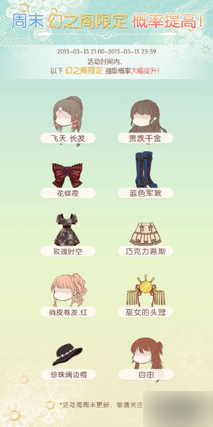 暖暖环游世界3月13日幻之阁限定概率提升一览