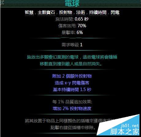 流放之路技能宝石详细介绍电球宝石属性详解