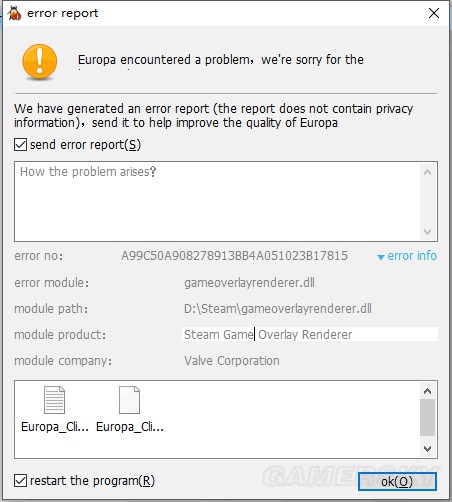无限法则Error Report错误怎么办 Europa报错解决方法_网络游戏_游戏攻略_-六神源码网