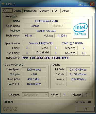 超至400mhz外频的pentium dual core e 2140