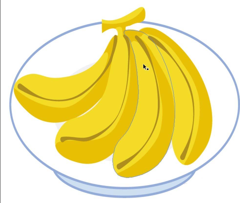 1,用 路径工具画出一只香蕉的基本形状路径, 注意是顶端的结头,还有