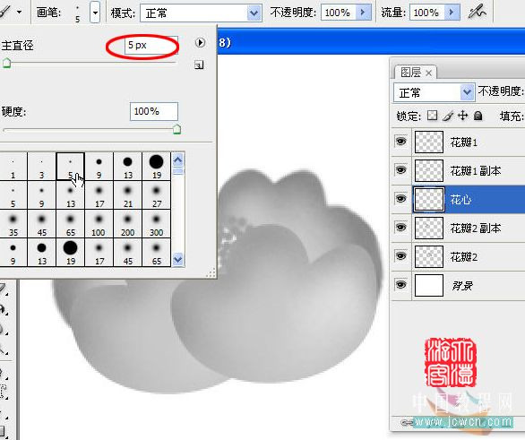 Photoshop教程:牡丹的手繪
