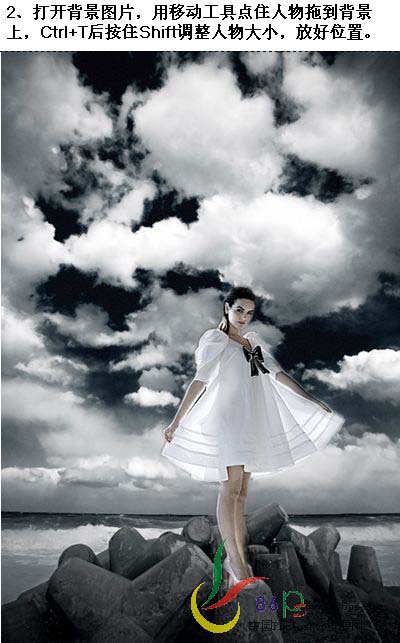 Photoshop照片合成:天空、大海和女孩