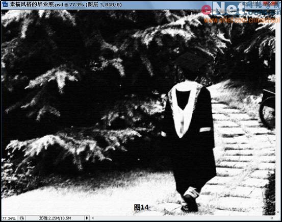 Photoshop教程：素描風格的黑白畢業(yè)照片