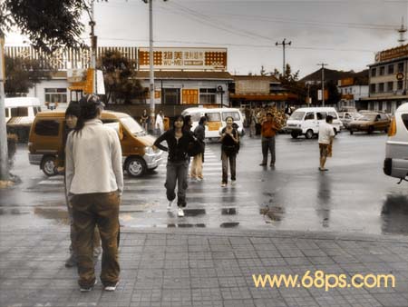 photoshop教程:街景照片调成青黄色调