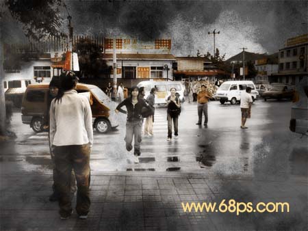 photoshop教程:街景照片调成青黄色调