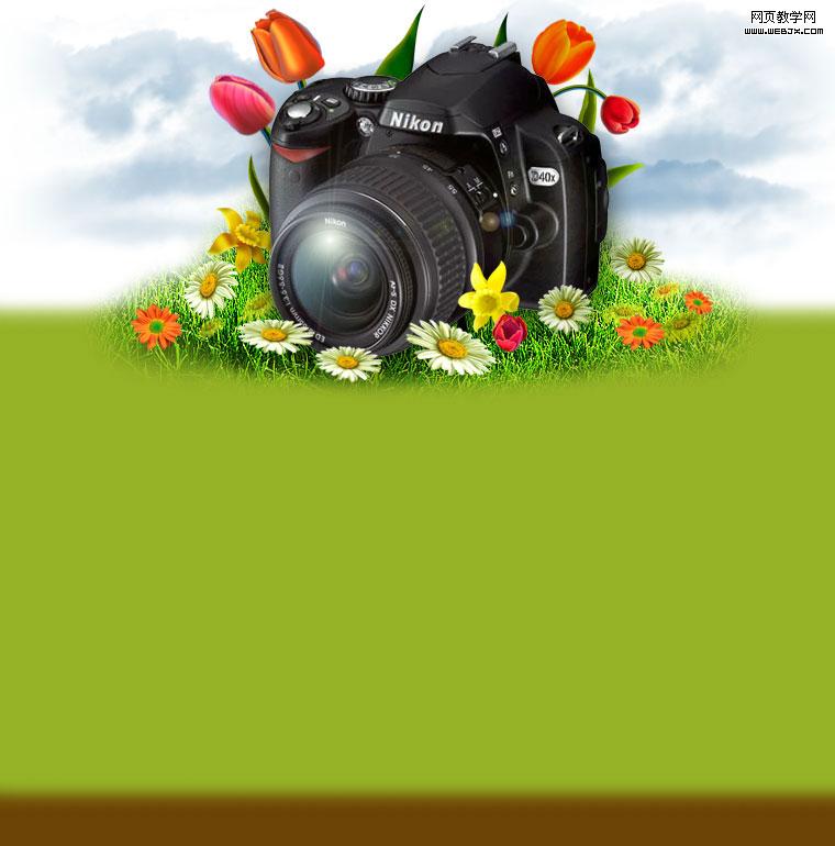 Photoshop 綠色風(fēng)格的相機(jī)網(wǎng)頁(yè)平面圖