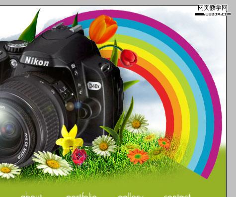 Photoshop 綠色風(fēng)格的相機(jī)網(wǎng)頁(yè)平面圖