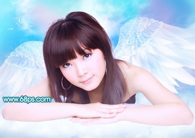Photoshop制作一个梦幻的粉青色天使