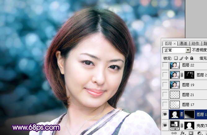 Photoshop制作梦幻的蓝色近焦女孩图片