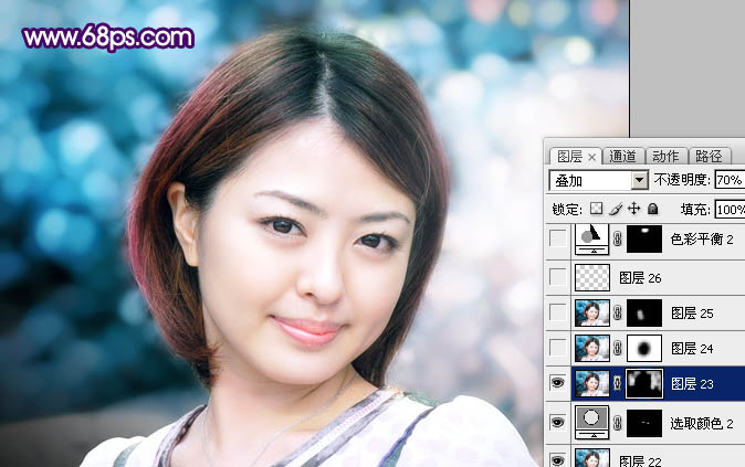 Photoshop制作梦幻的蓝色近焦女孩图片