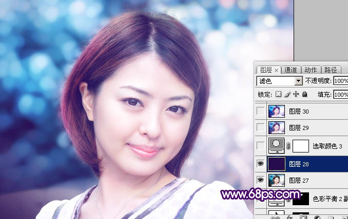 Photoshop制作梦幻的蓝色近焦女孩图片