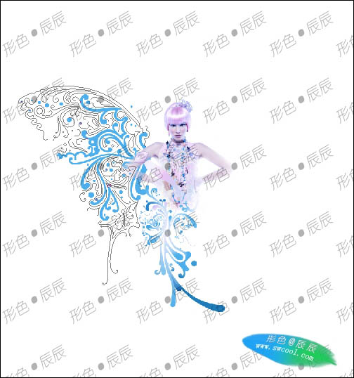 Photoshop為女孩加上自.制的花紋翅膀