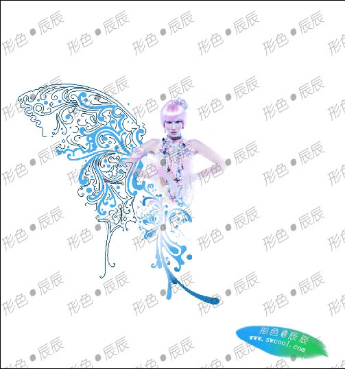 Photoshop為女孩加上自.制的花紋翅膀