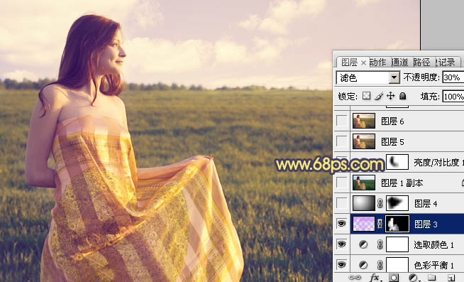 Photoshop将草原人物图片调成柔美的黄昏