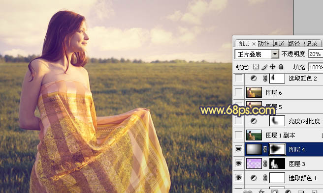 Photoshop将草原人物图片调成柔美的黄昏