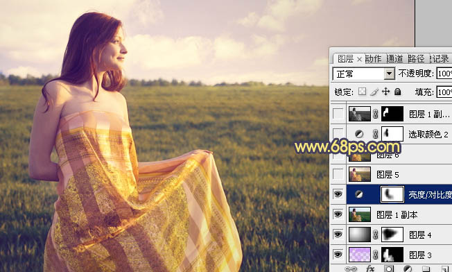 Photoshop将草原人物图片调成柔美的黄昏