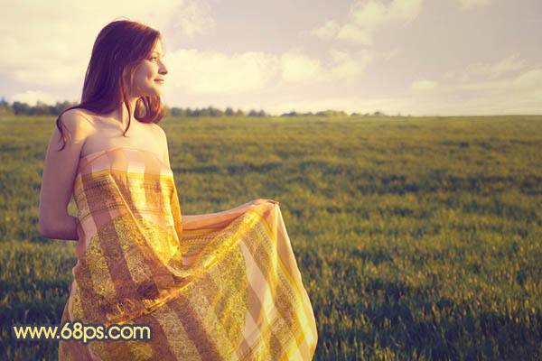 Photoshop将草原人物图片调成柔美的黄昏