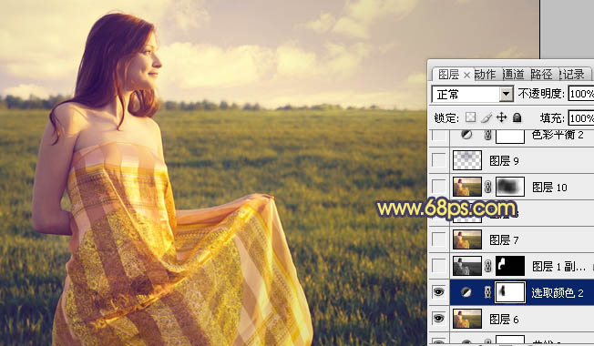 Photoshop将草原人物图片调成柔美的黄昏