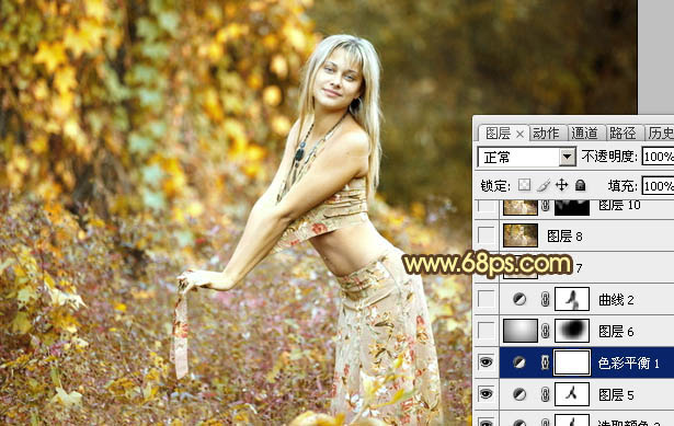 Photoshop调出外景人物图片梦幻的金秋色