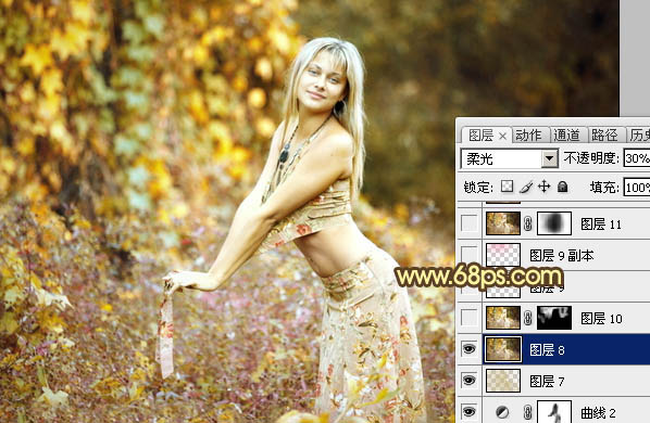 Photoshop调出外景人物图片梦幻的金秋色