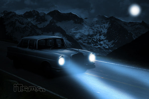 Photoshop打造夜間無人駕駛的汽車效果
