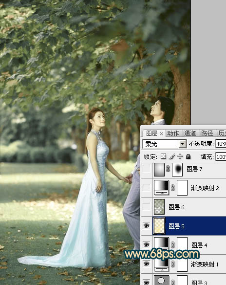 Photoshop将树林婚片调成柔美的暗暖色