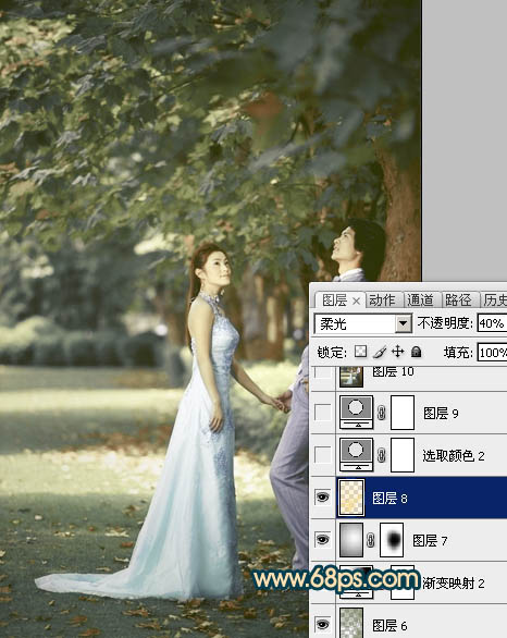 Photoshop将树林婚片调成柔美的暗暖色