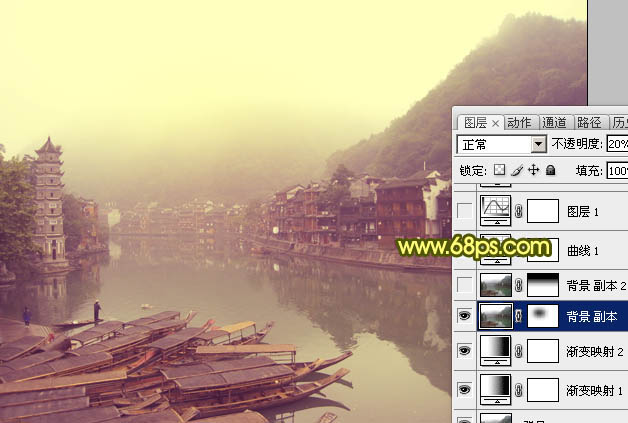 Photoshop為江畔小鎮(zhèn)添加絢麗的朝霞色