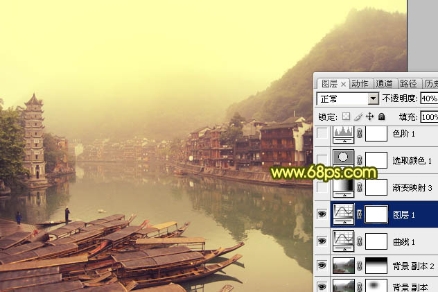 Photoshop為江畔小鎮(zhèn)添加絢麗的朝霞色
