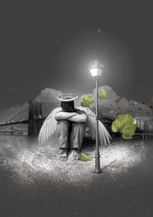 photoshop經(jīng)典合成雨夜中失落的天使