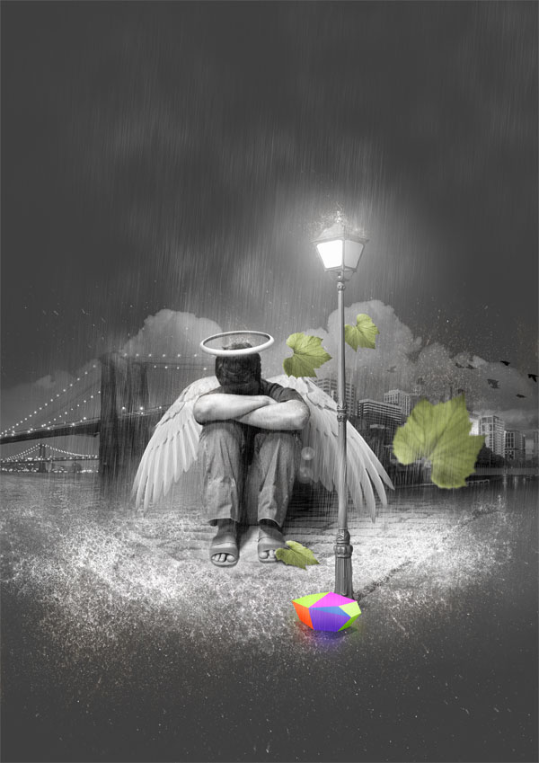 photoshop經(jīng)典合成雨夜中失落的天使