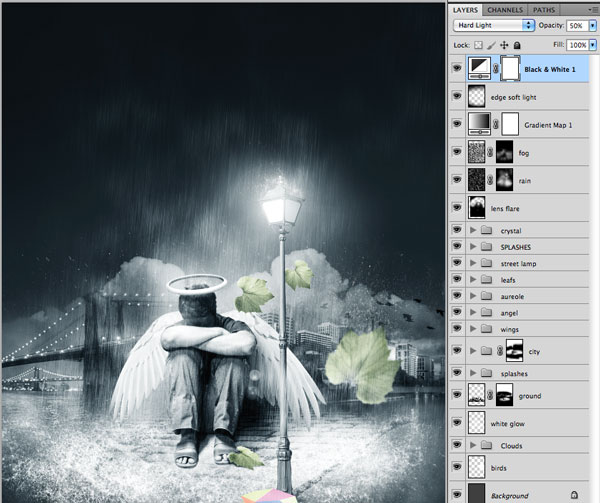 photoshop經(jīng)典合成雨夜中失落的天使