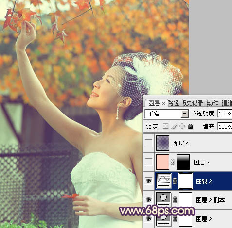 Photoshop将外景人物图片调成甜美的粉橙色