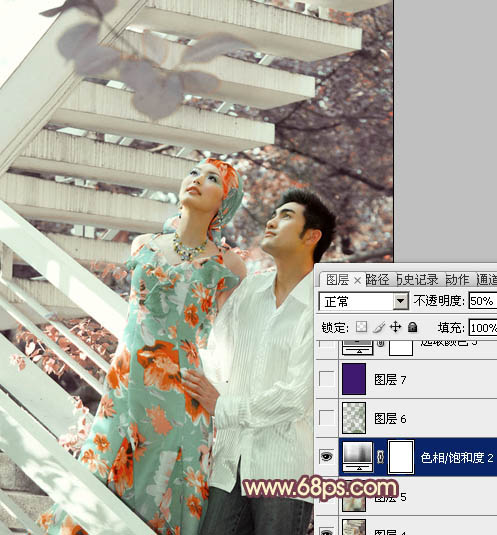 Photoshop将外景婚片调成甜美的红褐色
