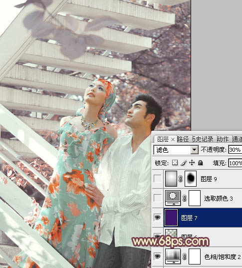 Photoshop将外景婚片调成甜美的红褐色