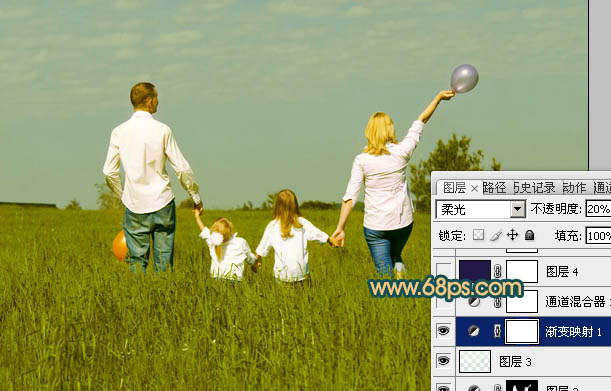 Photoshop下将草地人物图片调成柔美的暗调橙红色