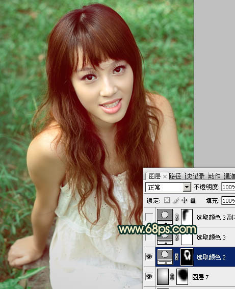 Photoshop将草地人物图片调制出柔美的棕绿色效果