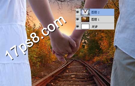 photoshop合成制作出夕陽下情侶牽手甜蜜場景