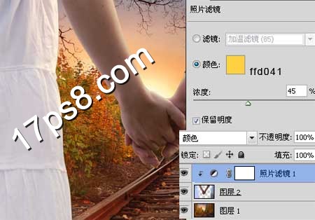 photoshop合成制作出夕陽下情侶牽手甜蜜場景