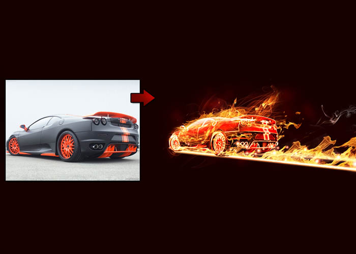 Photoshop設計打造出奔跑的超酷火焰汽車