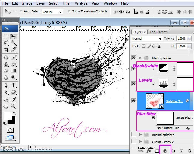Photoshop設(shè)計(jì)制作出超酷的紫色噴濺水珠心形效果
