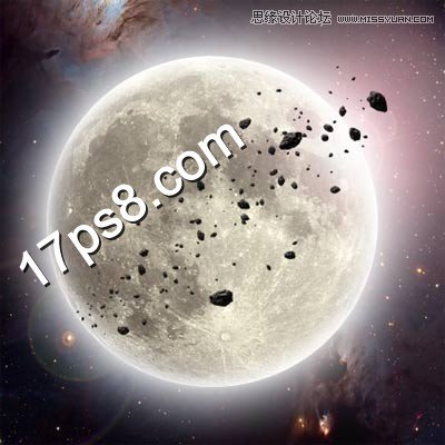 Photoshop設(shè)計制作紫色星球隕石圍繞地球飛行壁紙
