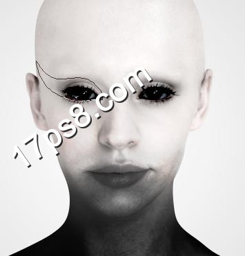 photoshop將美女變成煙熏妝的光頭異形教程