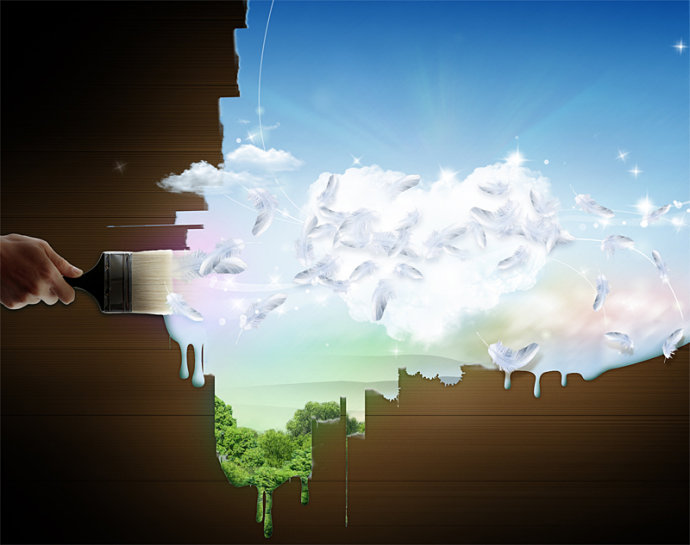 Photoshop設(shè)計(jì)制作用油漆刷出的創(chuàng)意天空壁紙效果