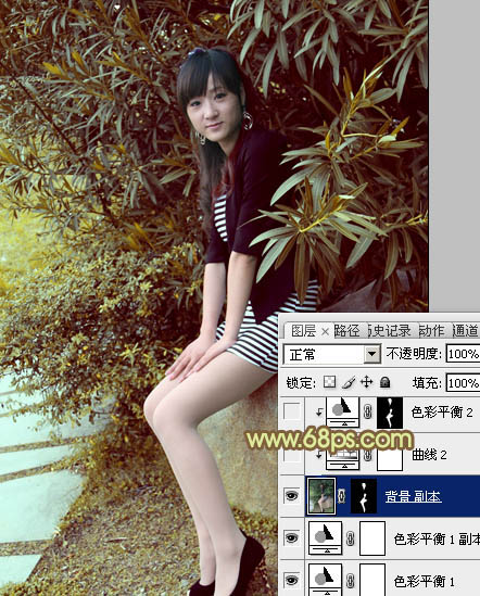 Photoshop为树林美女加上柔和的古典褐色调效果教程